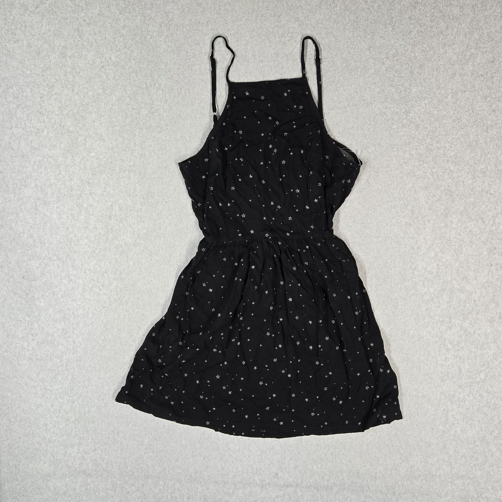 Hollister Women Dress M Black Graphic Fit & Flare Mini Stars Sundress Garden